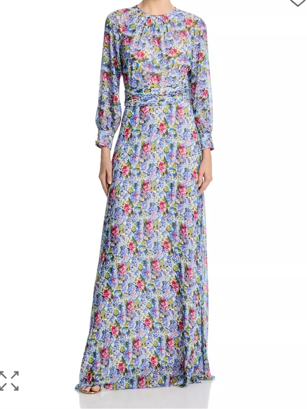 Teri Jon by Rickie FreemanChiffon Long Sleeve Pleated Gown Multi Color Size 6
